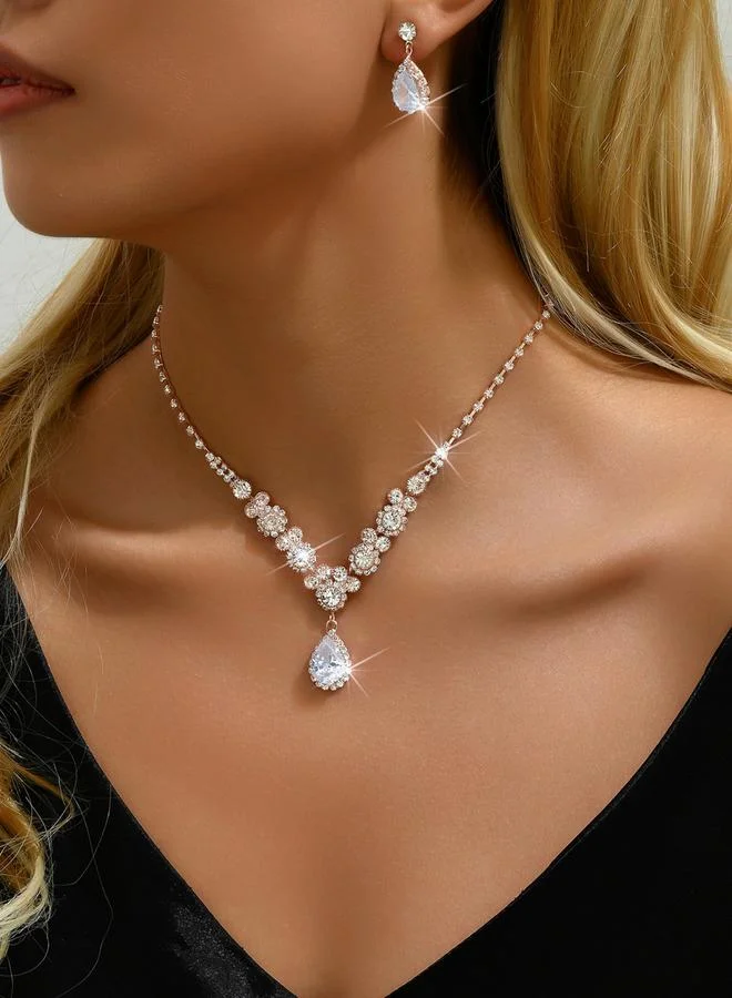 Take Two Take Two Embellished Water Drop Pendant Necklace and Earrings Jewelry Set