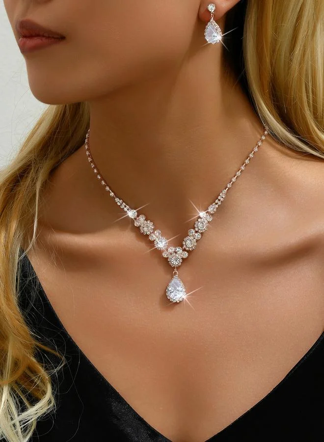 Take Two Take Two Embellished Water Drop Pendant Necklace and Earrings Jewelry Set