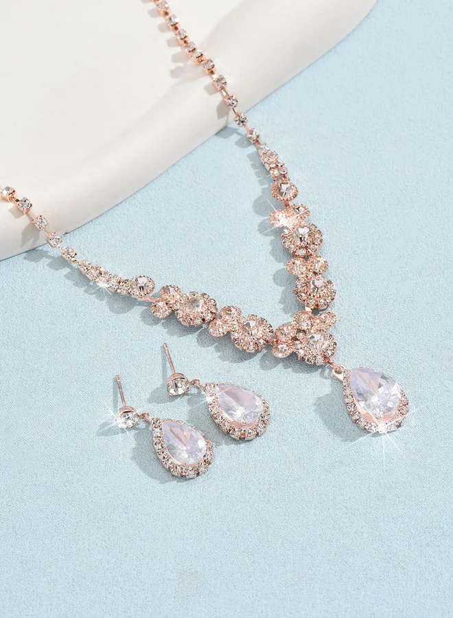 Take Two  Take Two Embellished Water Drop Pendant Necklace and Earrings Jewelry Set for Women | Best Price UAE