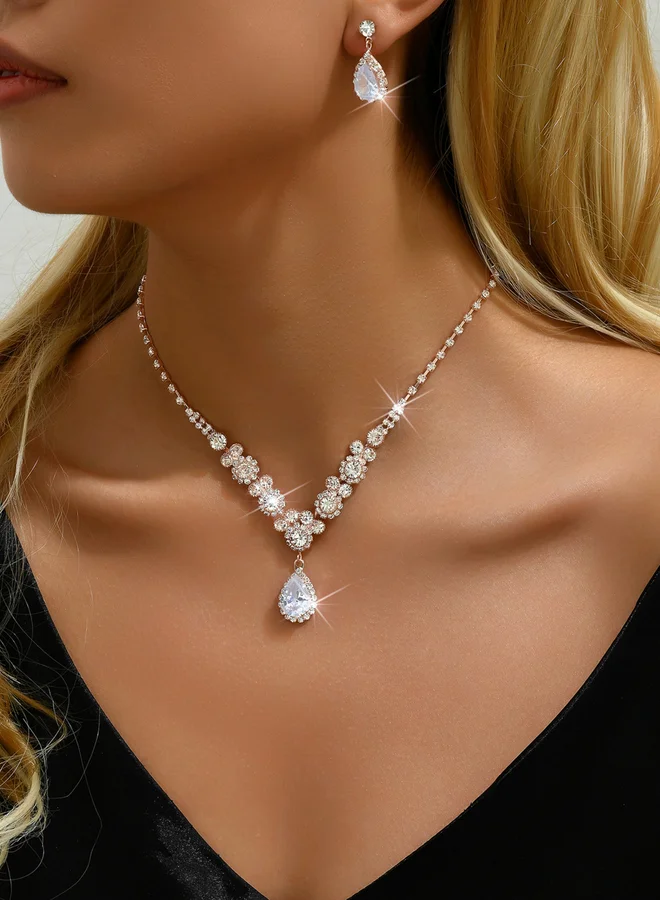 Take Two Take Two Embellished Water Drop Pendant Necklace and Earrings Jewelry Set