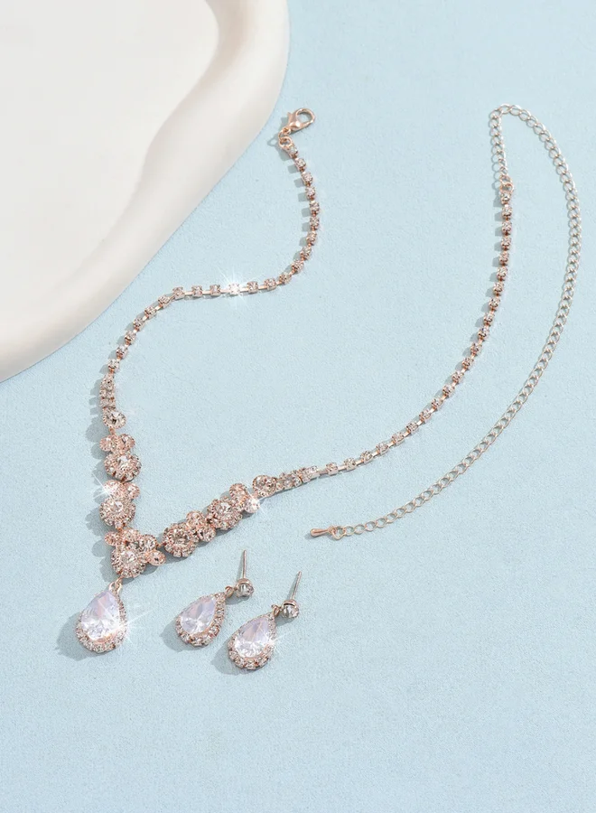 Take Two  Take Two Embellished Water Drop Pendant Necklace and Earrings Jewelry Set for Women | Best Price UAE