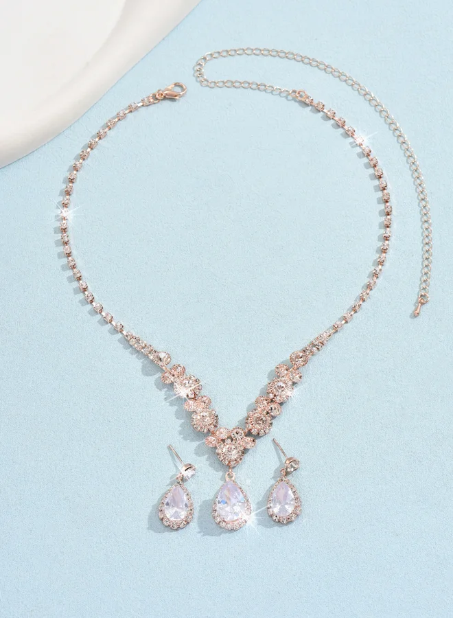 Take Two  Take Two Embellished Water Drop Pendant Necklace and Earrings Jewelry Set for Women | Best Price UAE