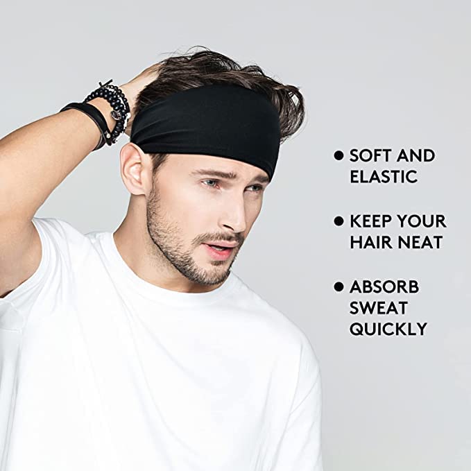 BISMAADH Polyester Sports Headband Athletic Mens Sweatband Head Band For Men, Unisex Stretchy Moisture Wicking Hairband Gym, Running, Basketball, Football (Black, Black, Dark Grey, Green, Blue) - Image 3