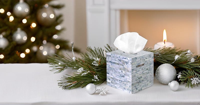 PEMAR Mother of Pearl Inlay Decorative Tissue Holder - Handcrafted Wooden Tissue Box Cover for Small Cube Tissue Boxes Only (Max Inner Size 4.7”) for Bathroom, Living Room & Office (Blue) - Image 2