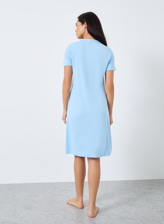 Take Two Light Blue Cotton Nightdress with Lace Trim - Image 4