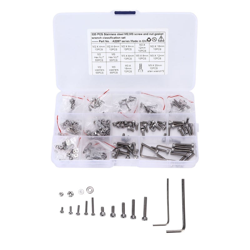 320pcs Screws Nuts Gasket Assortment Set 304 Stainless Steel M2 M3 Hex Bolts Washer Kit for Cars Trucks - Image 2