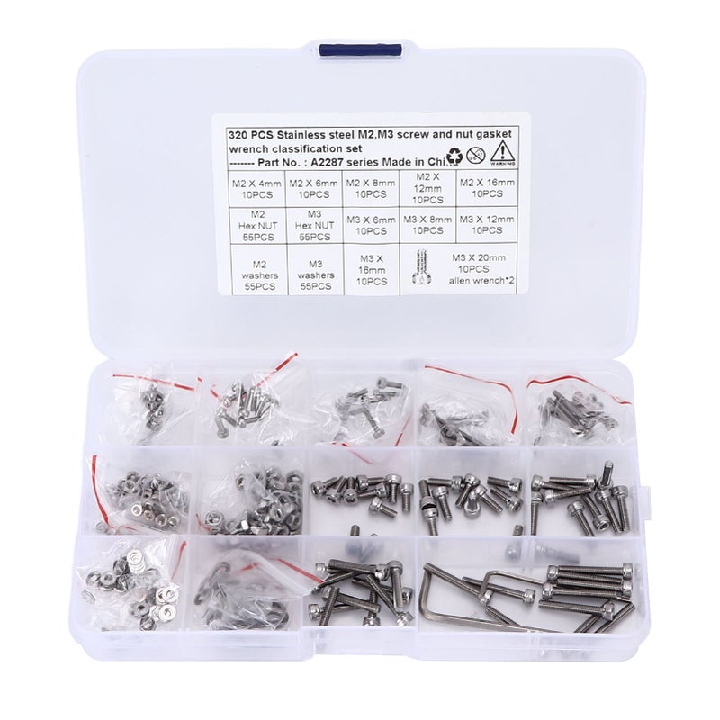 320pcs Screws Nuts Gasket Assortment Set 304 Stainless Steel M2 M3 Hex Bolts Washer Kit for Cars Trucks - Image 4