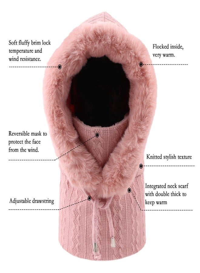 OMUKY Balaclava Hats for Women Cold Weather Thick Fluff Hats Adult Neck Face Cover Cap Ski Mask Neck Warmer, Light Pink, One size - Image 4