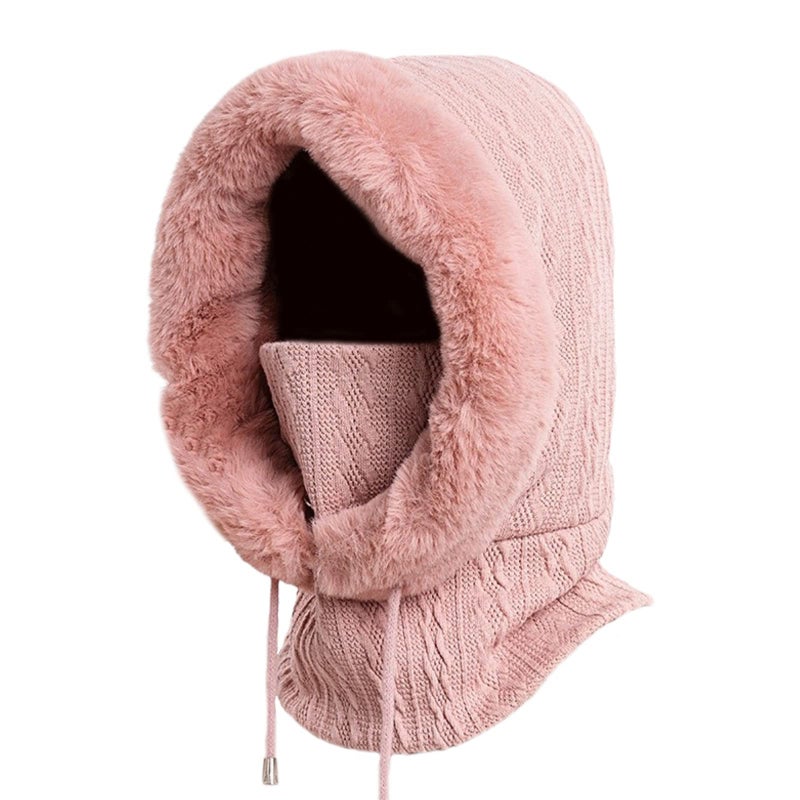 OMUKY Balaclava Hats for Women Cold Weather Thick Fluff Hats Adult Neck Face Cover Cap Ski Mask Neck Warmer, Light Pink, One size - Image 1