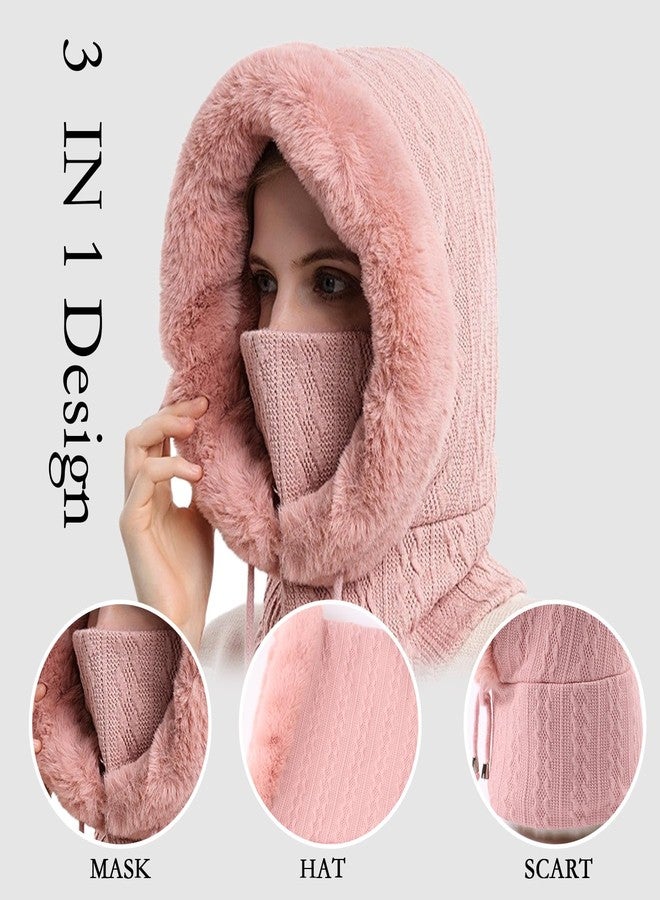 OMUKY Balaclava Hats for Women Cold Weather Thick Fluff Hats Adult Neck Face Cover Cap Ski Mask Neck Warmer, Light Pink, One size - Image 2