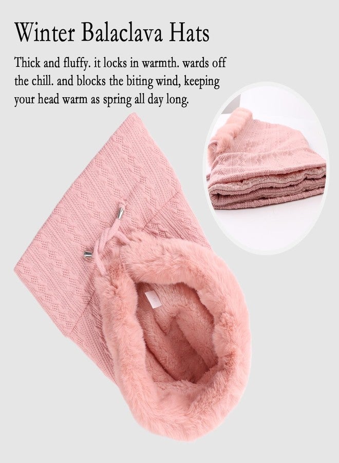 OMUKY Balaclava Hats for Women Cold Weather Thick Fluff Hats Adult Neck Face Cover Cap Ski Mask Neck Warmer, Light Pink, One size - Image 3