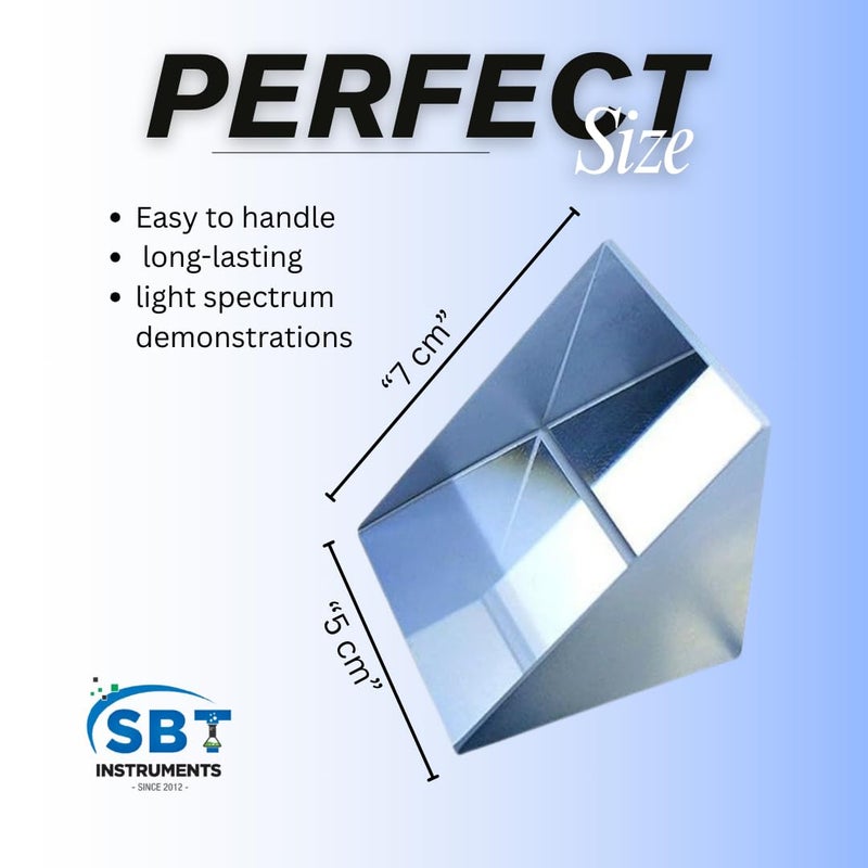 SBT INSTRUMENTS SBT Instrumetns Optical Glass Prism, Crystal Clear Right Angle Triangular Prism 50X50 MM for Light Refraction, Photography - Image 2