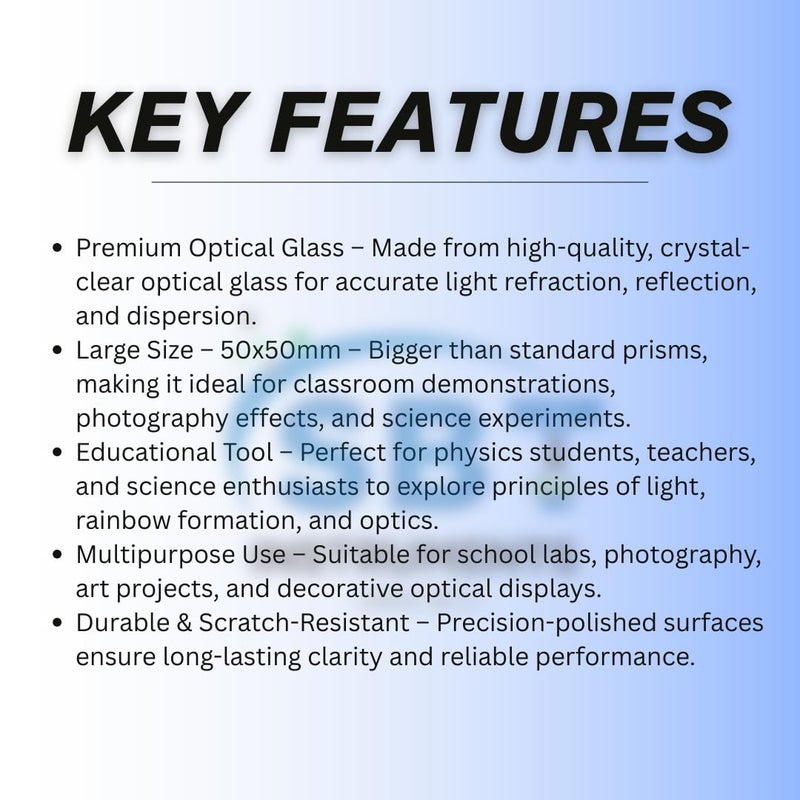 SBT INSTRUMENTS SBT Instrumetns Optical Glass Prism, Crystal Clear Right Angle Triangular Prism 50X50 MM for Light Refraction, Photography - Image 5