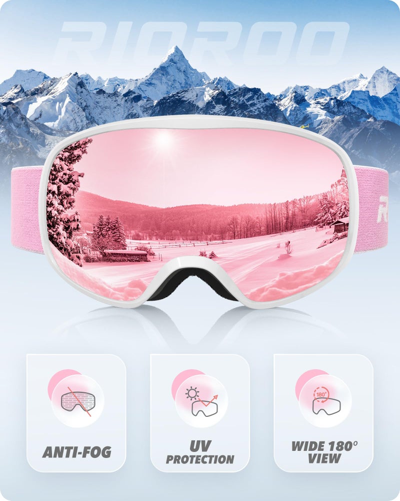 RIOROO Ski Goggles Snowboard Goggles for Men Women Adults Youth,Over Glasses OTG/100% UV Protection/Anti-fog/Wide Vision - Image 3