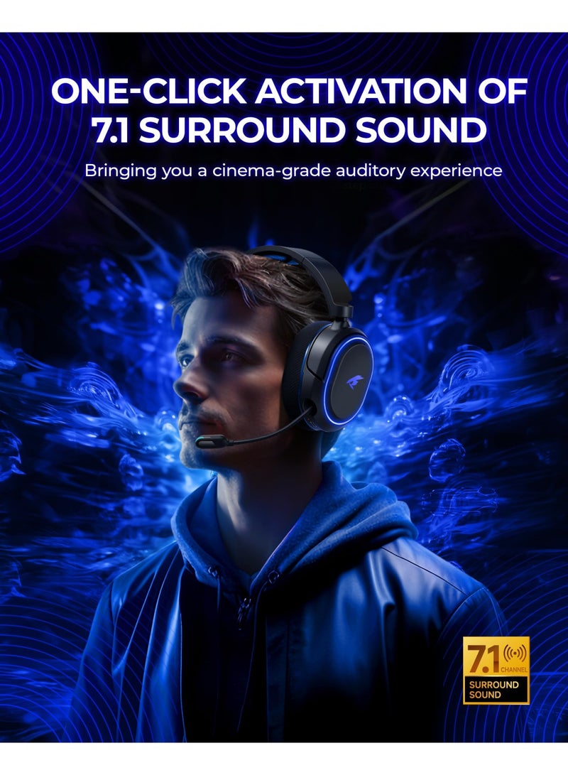 بيكن سماعة ألعاب لاسلكية 2.4G، صوت محيطي 7.1، سماعات ألعاب USB 2.4GHz مع ميكروفون إلغاء الضوضاء ENC، سماعة بلوتوث لجهاز الكمبيوتر PS5 PS4 ماك سويتش - Image 2