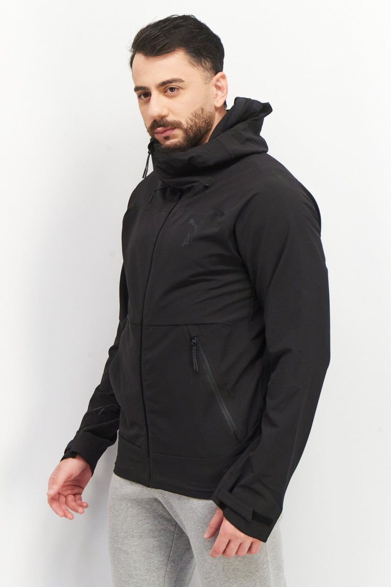 PUMA جاكيت تدريب بغطاء رأس بأكمام طويلة وقصة عادية للرجال، أسود - Image 4