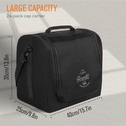 SCAVATA Large Hat Bag for Baseball Caps, Hat Organizer Bag for Traveling & Moving, Storing Snapback Cap, Portable Hat Carrier Holder Case for 20-24 Caps (Black) - Image 2