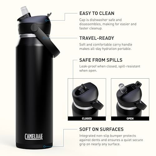 CamelBak Thrive Flip Straw Insulated Stainless Steel Water Bottle Cold Retention Design for Everyday Hydration and Active Use 32oz Black - Image 3