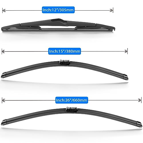 Raintok شفرات مساحات الزجاج الأمامي RAINTOK بديل لسيارة فورد فيستا 2009-2017 جودة المصنع الأصلية مجموعة شفرات المساحات الأمامية والخلفية لسيارتي - 26" 15" 12" (عبوة من 3) - Image 5