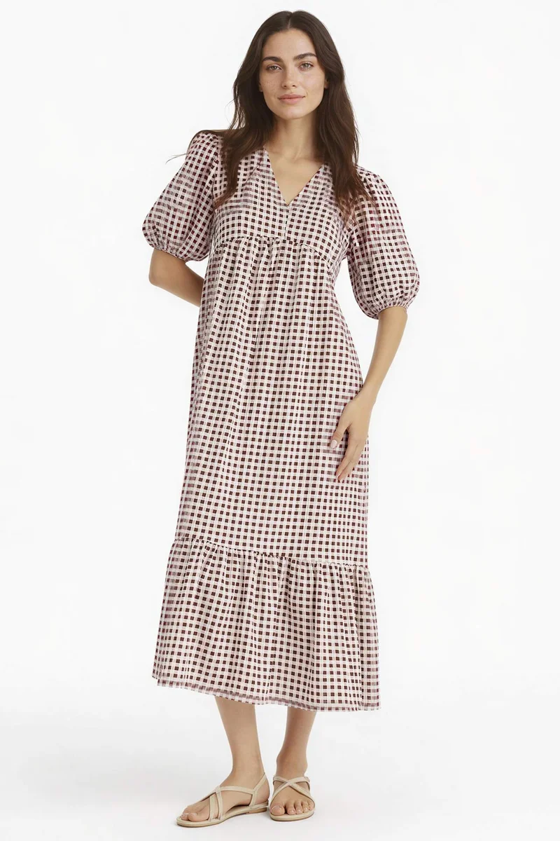 ديفاكتو V-Neck Printed Wowen Fabrics Midi Dress