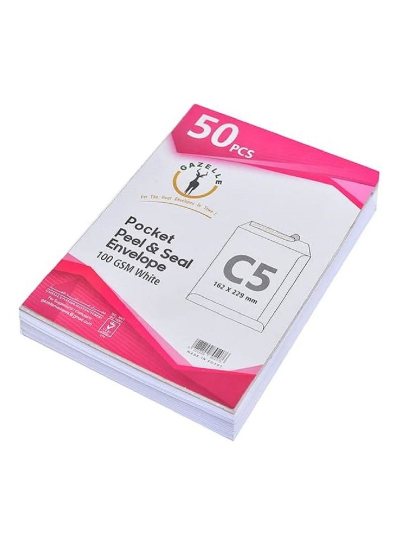 Gazelle C5 Pocket Peel and Seal Envelope 162 x 229 mm 100 gsm Pack of 50 - White - Image 1