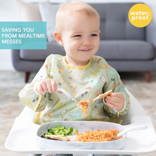 Bumkins Sleeved Bib for Girl or Boy, Baby and Toddler for 6-24 Mos, Essential Must Have for Eating, Feeding, Baby Led Weaning, Long Sleeve Mess Saving Food Catcher, Soft Fabric, Camp Gear Green - Image 2