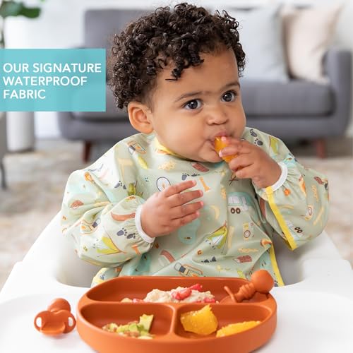 Bumkins Sleeved Bib for Girl or Boy, Baby and Toddler for 6-24 Mos, Essential Must Have for Eating, Feeding, Baby Led Weaning, Long Sleeve Mess Saving Food Catcher, Soft Fabric, Camp Gear Green - Image 3