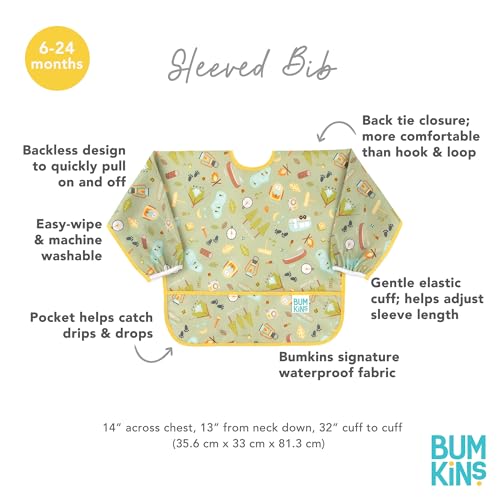 Bumkins Sleeved Bib for Girl or Boy, Baby and Toddler for 6-24 Mos, Essential Must Have for Eating, Feeding, Baby Led Weaning, Long Sleeve Mess Saving Food Catcher, Soft Fabric, Camp Gear Green - Image 5