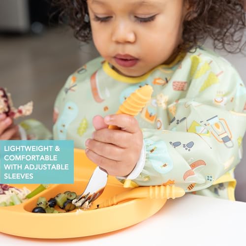 Bumkins Sleeved Bib for Girl or Boy, Baby and Toddler for 6-24 Mos, Essential Must Have for Eating, Feeding, Baby Led Weaning, Long Sleeve Mess Saving Food Catcher, Soft Fabric, Camp Gear Green - Image 4