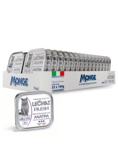 Monge Lechat Fresh by Monge | Cat Wet Food with Duck | Super Premium Complementary Wet Cat Food | Patè & Chunkies in Alutray - Pack of 32x100g  - Image 1