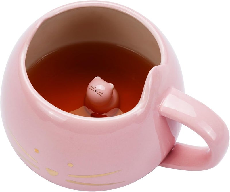 Koolkatkoo Cat Mug Cute Ceramic Coffee Mugs Hidden 3D Animal Inside Cup Novelty Tea Cup for Women Girl Gifts for Cat Lovers Holiday Mothers Day Christmas Birthday Gifts 12 oz Pink - Image 1