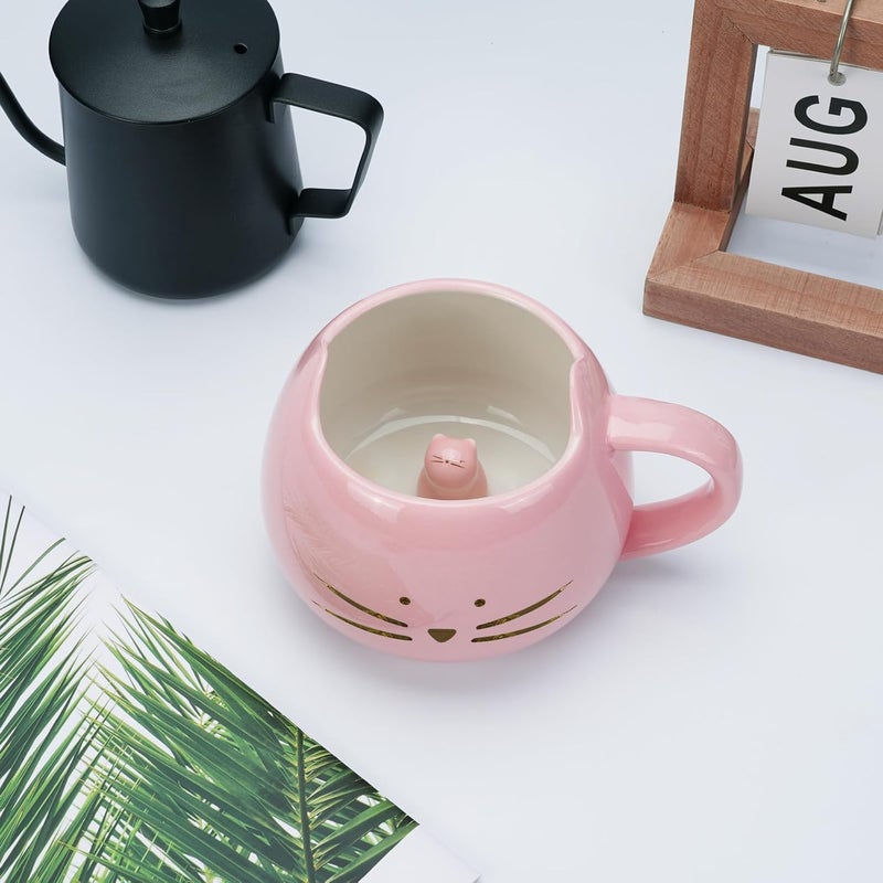 Koolkatkoo Cat Mug Cute Ceramic Coffee Mugs Hidden 3D Animal Inside Cup Novelty Tea Cup for Women Girl Gifts for Cat Lovers Holiday Mothers Day Christmas Birthday Gifts 12 oz Pink - Image 5