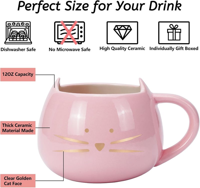 Koolkatkoo Cat Mug Cute Ceramic Coffee Mugs Hidden 3D Animal Inside Cup Novelty Tea Cup for Women Girl Gifts for Cat Lovers Holiday Mothers Day Christmas Birthday Gifts 12 oz Pink - Image 2