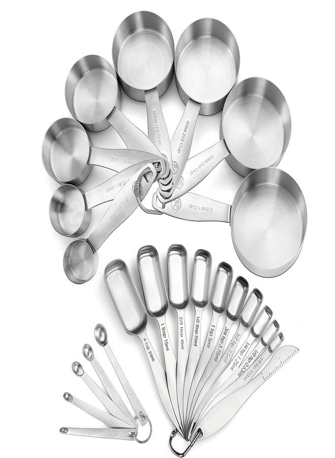 Lucksury Measuring Cups and Spoons Set of 24 Piece in 18/8 Stainless Steel, Heavy Duty 8 Measuring Cups, 10 Measuring Spoons, 1 Leveler & 5 Mini Measuring Spoons Ideal for Dry and Liquid Ingredients - Image 1