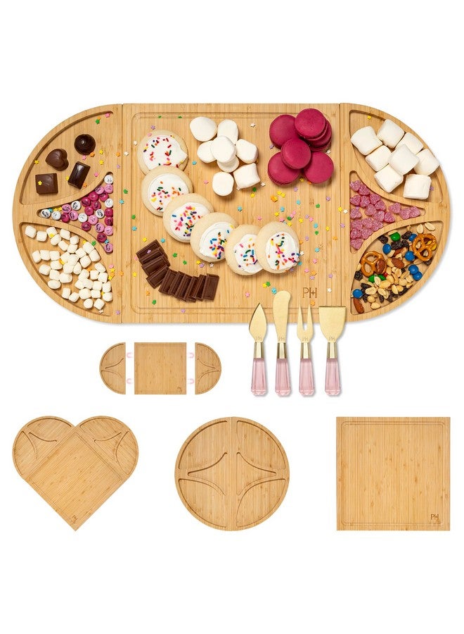 Paris Hilton Paris Hilton Charcuterie Board and Serving Set, Customizable and Magnetic Bamboo Board with Cheese Utensils, 7-Piece Set, Pink  - Image 1