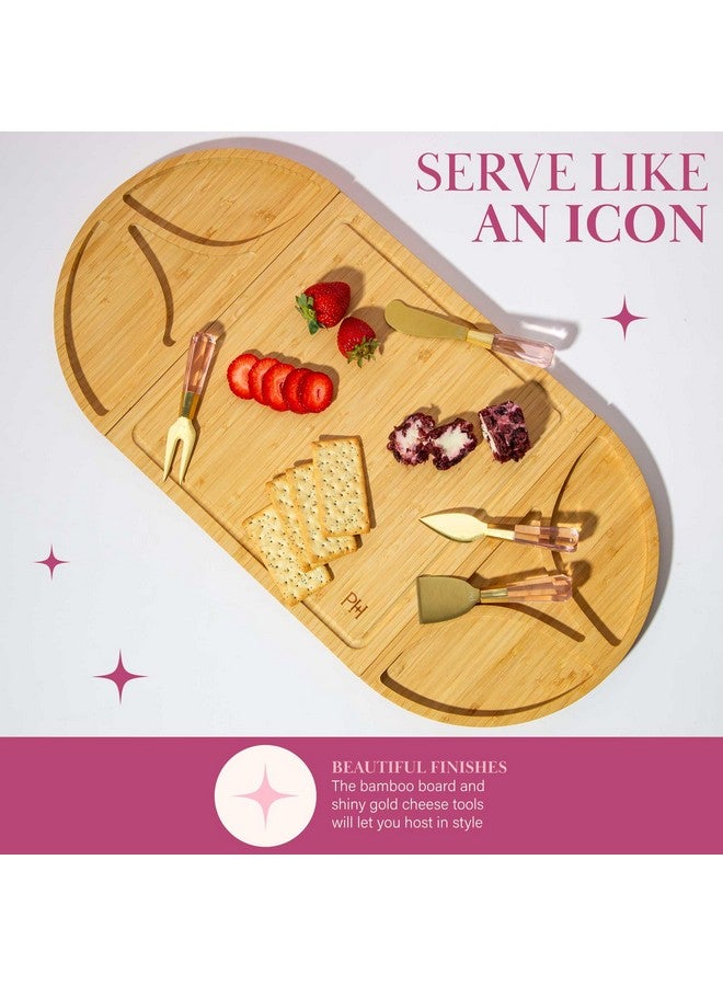 Paris Hilton Paris Hilton Charcuterie Board and Serving Set, Customizable and Magnetic Bamboo Board with Cheese Utensils, 7-Piece Set, Pink  - Image 4