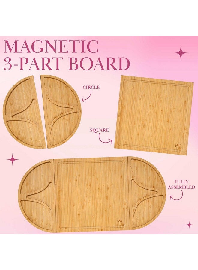 Paris Hilton Paris Hilton Charcuterie Board and Serving Set, Customizable and Magnetic Bamboo Board with Cheese Utensils, 7-Piece Set, Pink  - Image 3