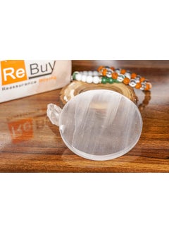 REBUY REBUY Selenite Stone Round Plate 9cm | Natural Healing Crystal Cleansing | Re-Energy Work, Meditation Charge Crystal Gemstone for Home & Office | White  - Image 2