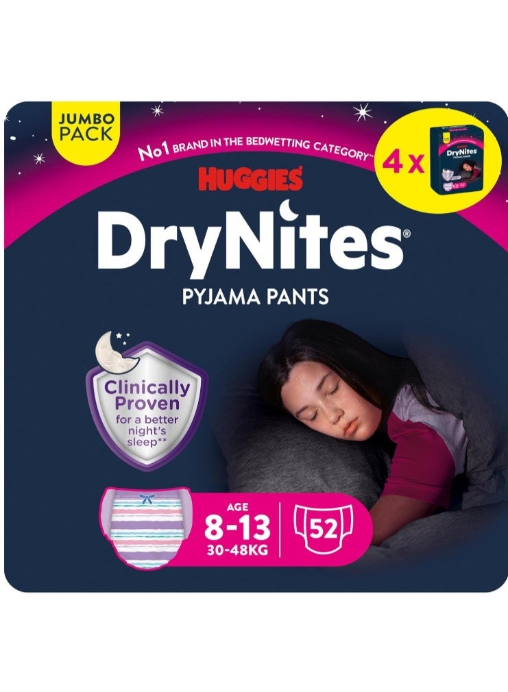 Huggies DryNites Pyjama Pants, 8-13 years, Bed Wetting Diaper, Girl, 30-48 kg, Jumbo Pack, 13 Pants - Image 1