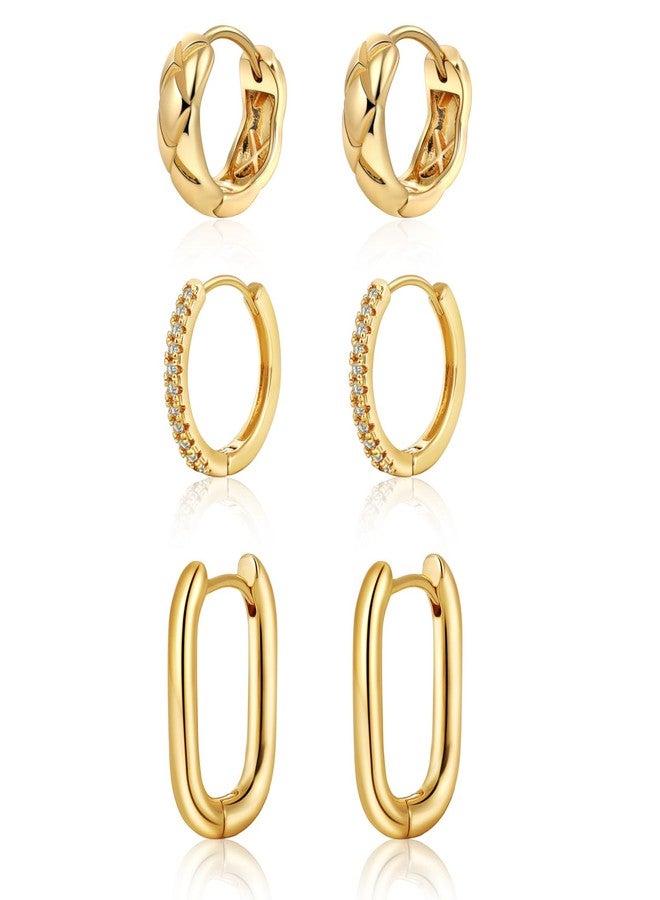MIDEEO Gold/Sliver Chunky Hoop Earrings Set for Women, 14K Gold Plated Twisted Huggie Hoop Earring Hypoallergenic Thick Open Lightweight Chunky Hoop Earrings Jewelry for Gifts, 15mm, Brass, No - Image 1