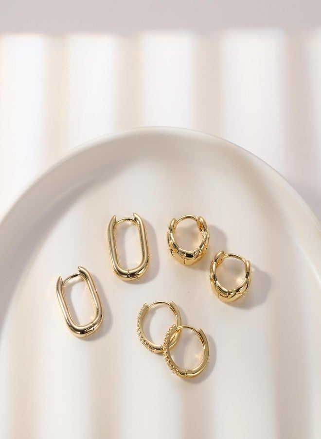 MIDEEO Gold/Sliver Chunky Hoop Earrings Set for Women, 14K Gold Plated Twisted Huggie Hoop Earring Hypoallergenic Thick Open Lightweight Chunky Hoop Earrings Jewelry for Gifts, 15mm, Brass, No - Image 5