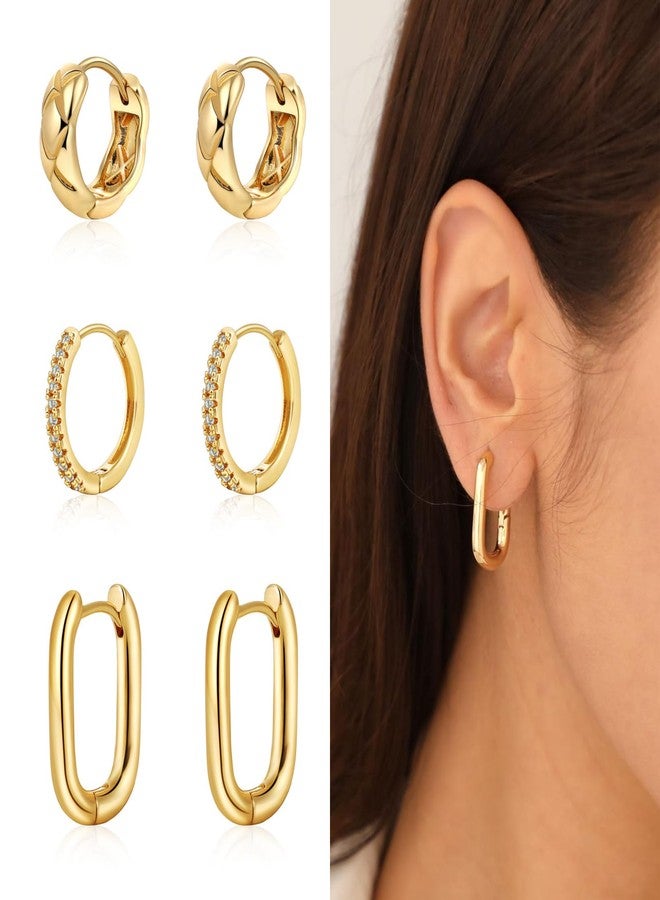 MIDEEO Gold/Sliver Chunky Hoop Earrings Set for Women, 14K Gold Plated Twisted Huggie Hoop Earring Hypoallergenic Thick Open Lightweight Chunky Hoop Earrings Jewelry for Gifts, 15mm, Brass, No - Image 2