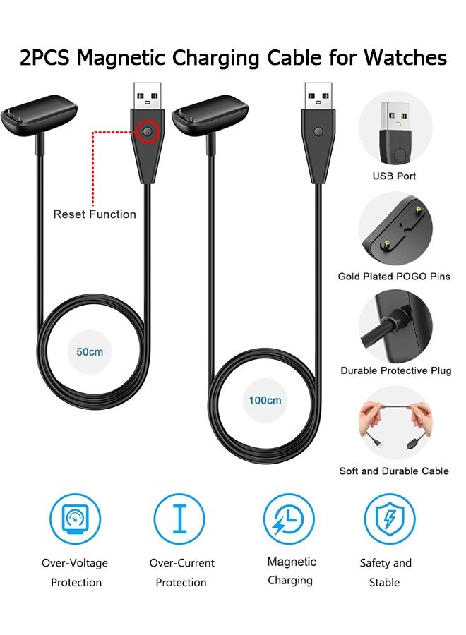 Wffo Charger Cable for Fitbit Charge 6/Luxe - 2 Pack Upgraded Strong Magnetic Charging Cable with Reset Button Replacement for Fitbit Luxe & Fitbit Charge 6, Black Charging Cord Accessory(39.4"/19.7")