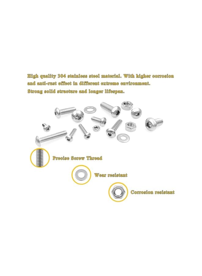 promass 880 Pcs Screws Bolts and Nuts Assortment Kit, Metric Machine Screws and Nuts and Bolts and Flat Washers, M3/M4/M5/M6 Phillips Slotted Pan Head Hex Bolts and Nuts Sets, with 4 Wrenches - Image 5