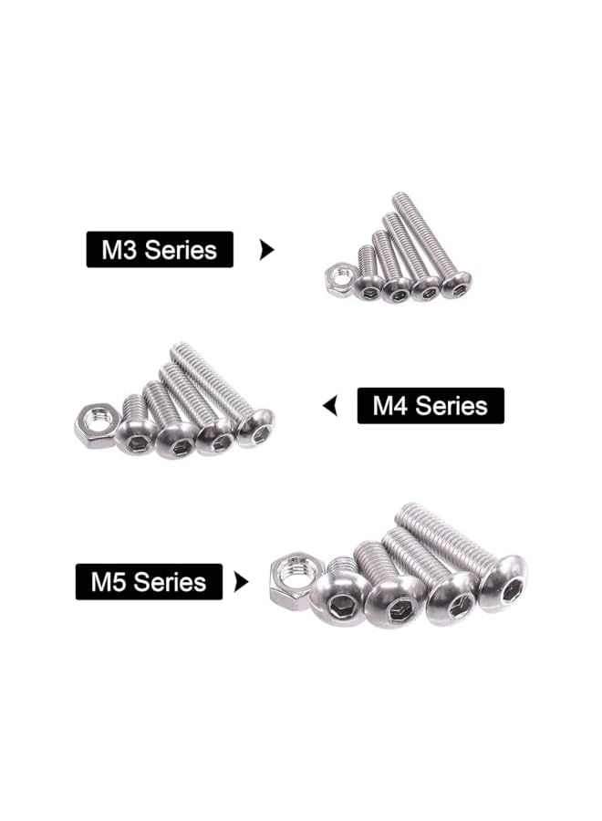 PROMASS 500 Pcs Nuts and Bolts Assorted Set, 304 Stainless Steel Hex Socket Head Cap Screws Bolts and Nuts Kit, M3/M4/M5 Thread Fastener Hardware Machine Hex Bolts and Nuts Assortment Kit with Box, Sliver  - Image 5