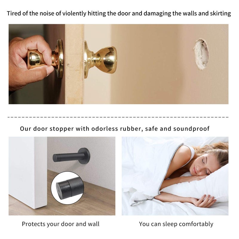 DOKU HOME DOKU 10Pcs Door Stop, 3.5 Inch Heavy Duty 304 Stainless Steel Door Stopper with Rubber Tips Bumper, Wall Mounted Door Holder Protection Sound Dampening, Matte Black - Image 5