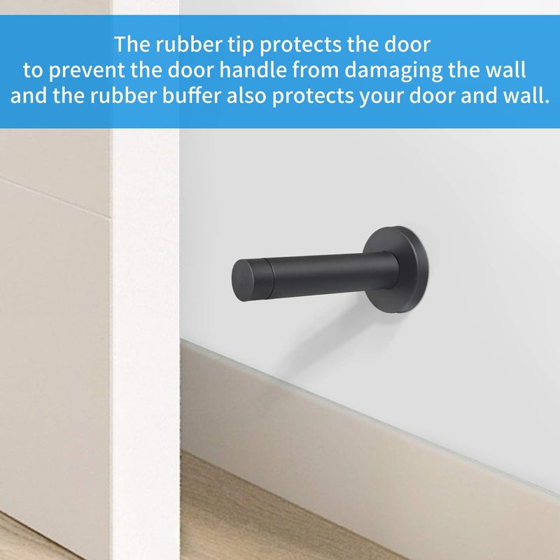 DOKU HOME DOKU 10Pcs Door Stop, 3.5 Inch Heavy Duty 304 Stainless Steel Door Stopper with Rubber Tips Bumper, Wall Mounted Door Holder Protection Sound Dampening, Matte Black - Image 3