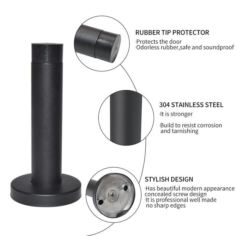 DOKU HOME DOKU 10Pcs Door Stop, 3.5 Inch Heavy Duty 304 Stainless Steel Door Stopper with Rubber Tips Bumper, Wall Mounted Door Holder Protection Sound Dampening, Matte Black - Image 2