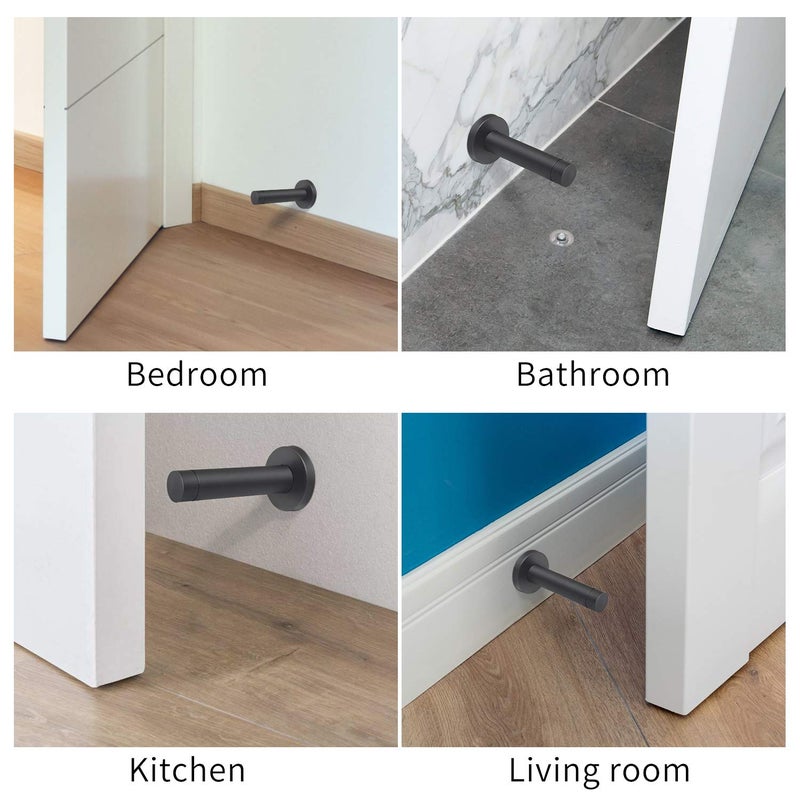 DOKU HOME DOKU 10Pcs Door Stop, 3.5 Inch Heavy Duty 304 Stainless Steel Door Stopper with Rubber Tips Bumper, Wall Mounted Door Holder Protection Sound Dampening, Matte Black - Image 4