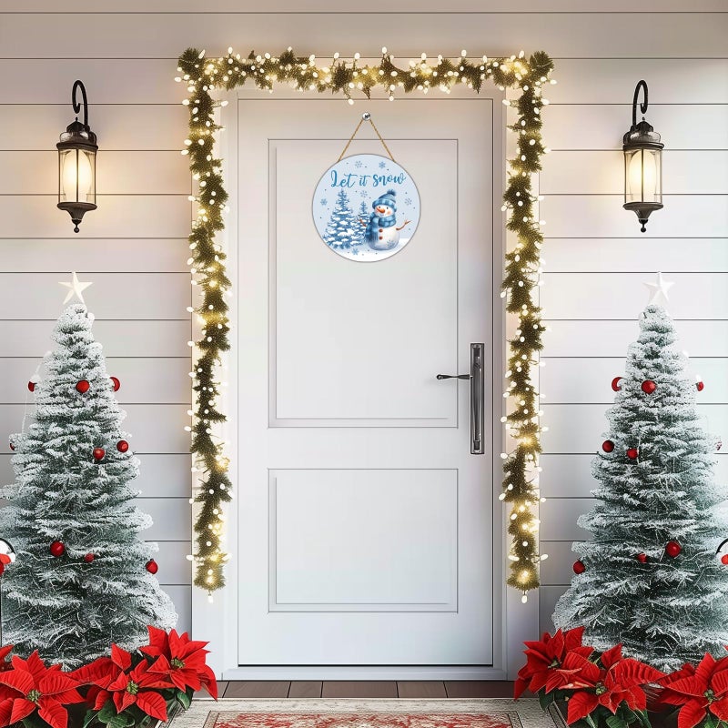 YUNKKIN Snowman Decor Winter Decorations for Home Winter Wreath Snowman Door Decorations Wreath Let It Snow Sign Wooden Front Door Hanger for Porch Wall Indoor Home Decor - Image 3